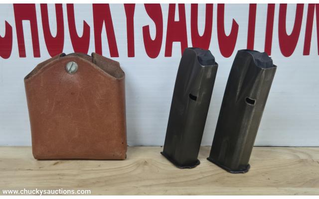 LOT 575 BROWNING HI POWER 9MM 15 SHOT MAGS INC LEATHER HOLDER