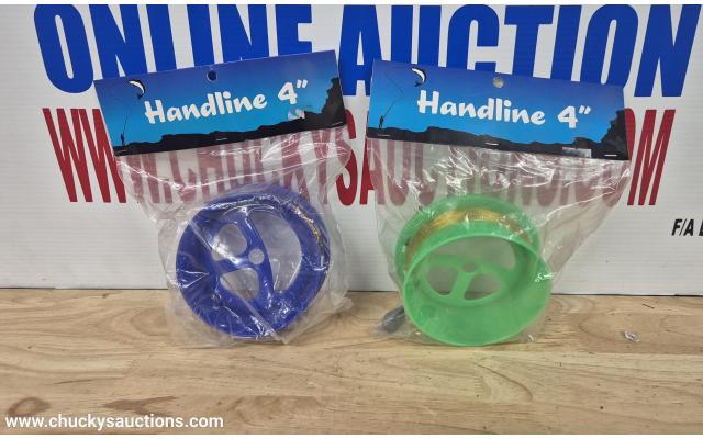 LOT 592 4" HAND LINES X2 GREEN AND BLUE