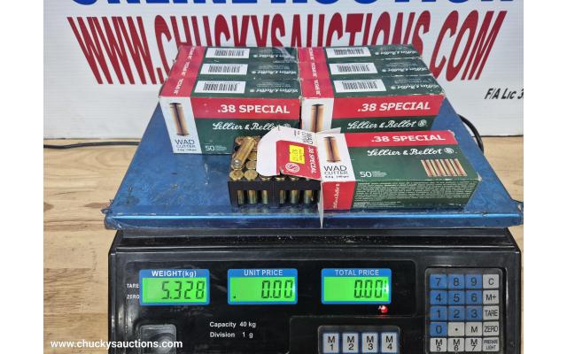 LOT 635 38 SPECIAL AMMO WAD CUTTER 148 GR APPROX 5.328KG