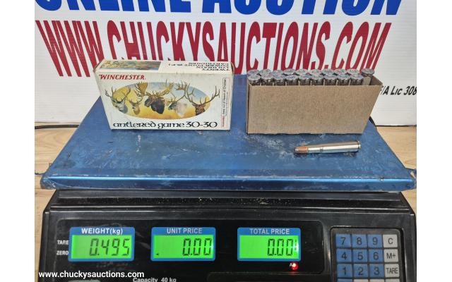 LOT 641 VINTAGE WINCHESTER ANTLERED GAME 30-30 AMMO 20 RNDS