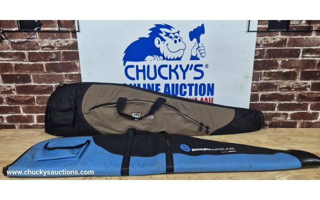 LOT 682 2X GUN BAGS BROWN PLANO BLUE STOEGER