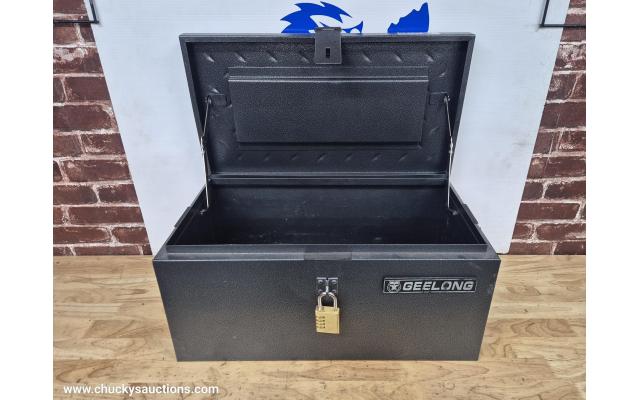 LOT 685 GEELONG STEEL TOOL BOX WITH COMBO LOCK THATS ZEROED